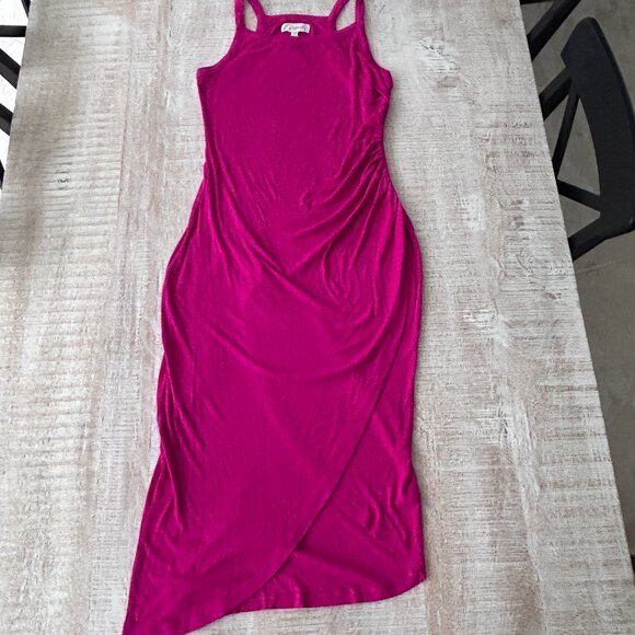 L*Space Hot Pink Sleeveless Wrap Ribbed T-Shirt Maxi Bardot Dress Size XL NWT - Picture 7 of 12